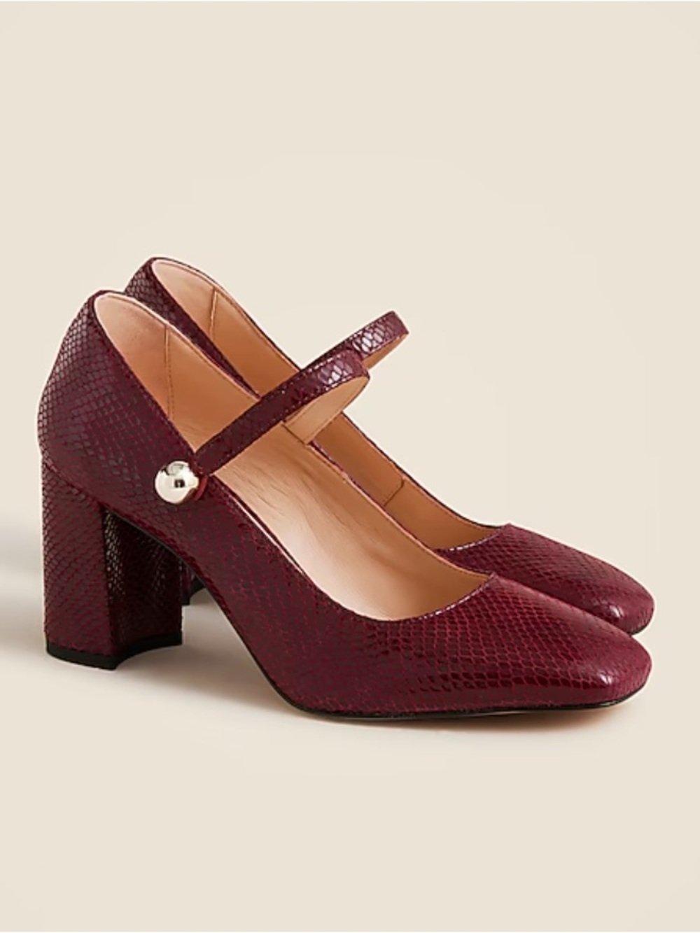 J.Crew Size 8 Maisie Burgundy Embossed Mary Jane Block Heels Italian Leather